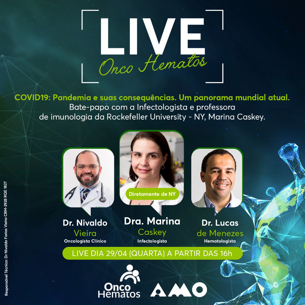 Onco Hematos promoverá live sobre o Covid-19 nesta quarta-feira