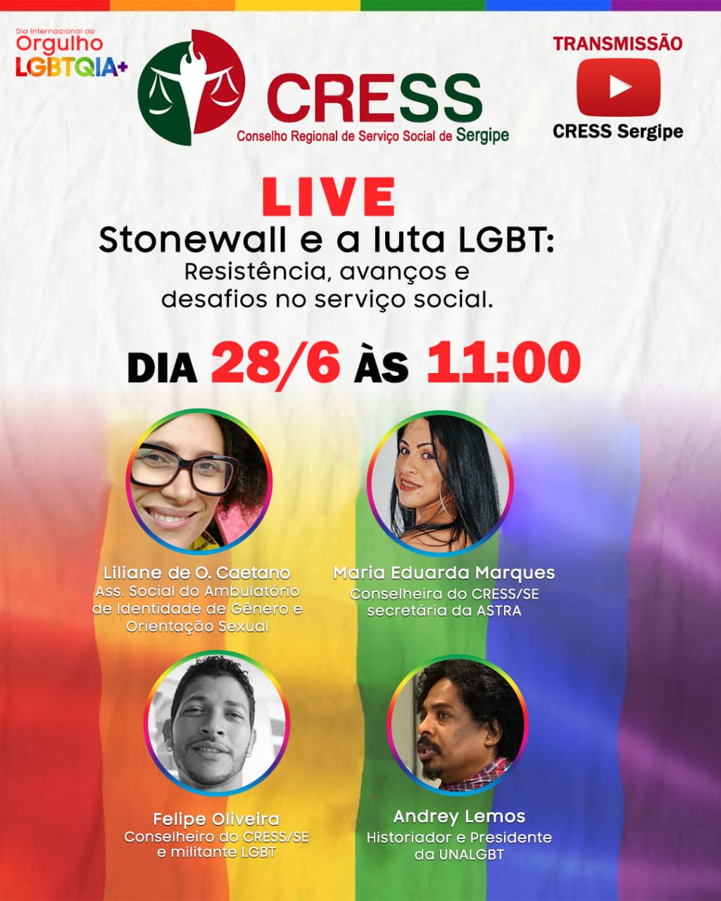 CRESS Sergipe promoverá live sobre a luta LGBT e os desafios no Serviço Social