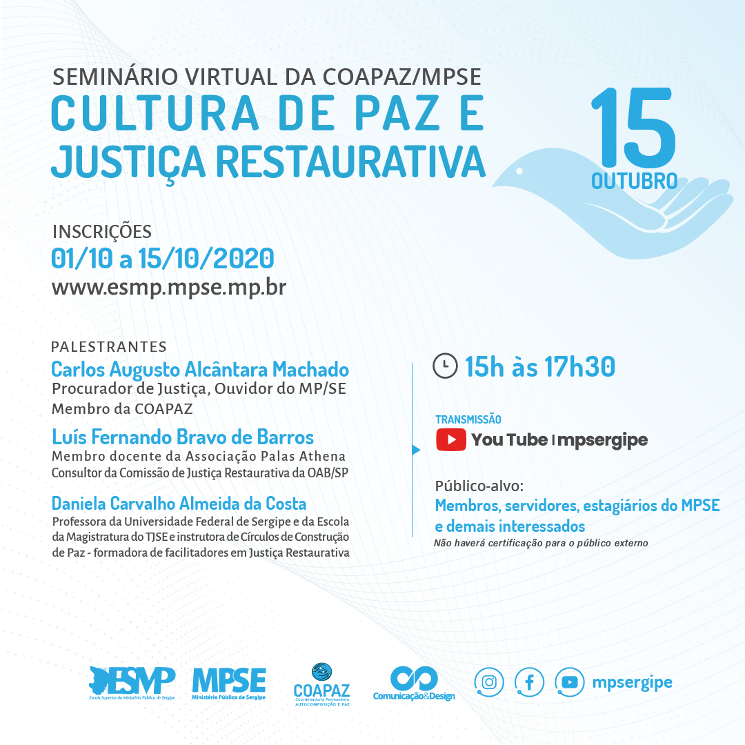 Escola do MP promoverá seminário virtual sobre paz e justiça restaurativa