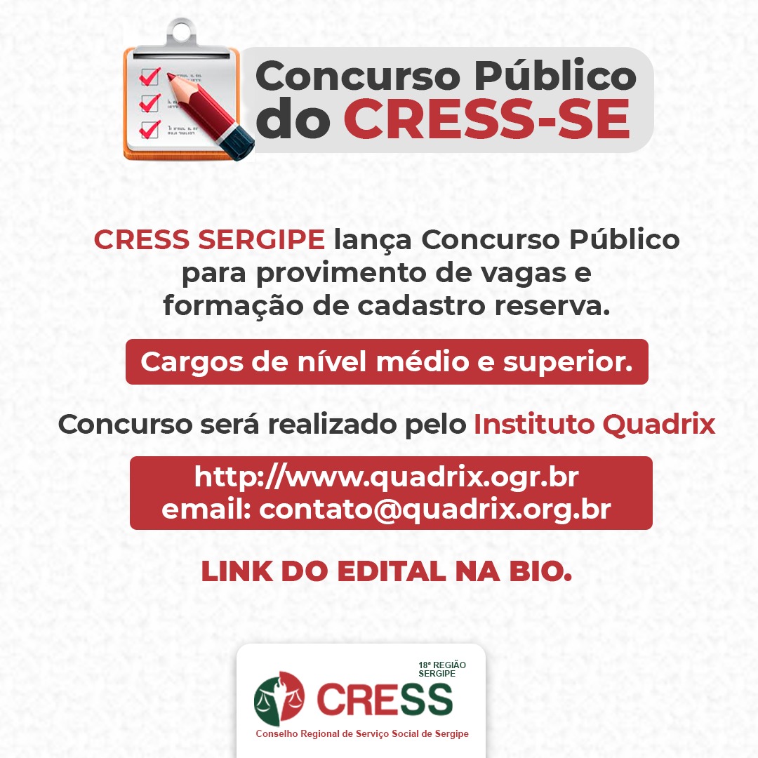 CRESS Sergipe lança edital para Concurso Público em Aracaju