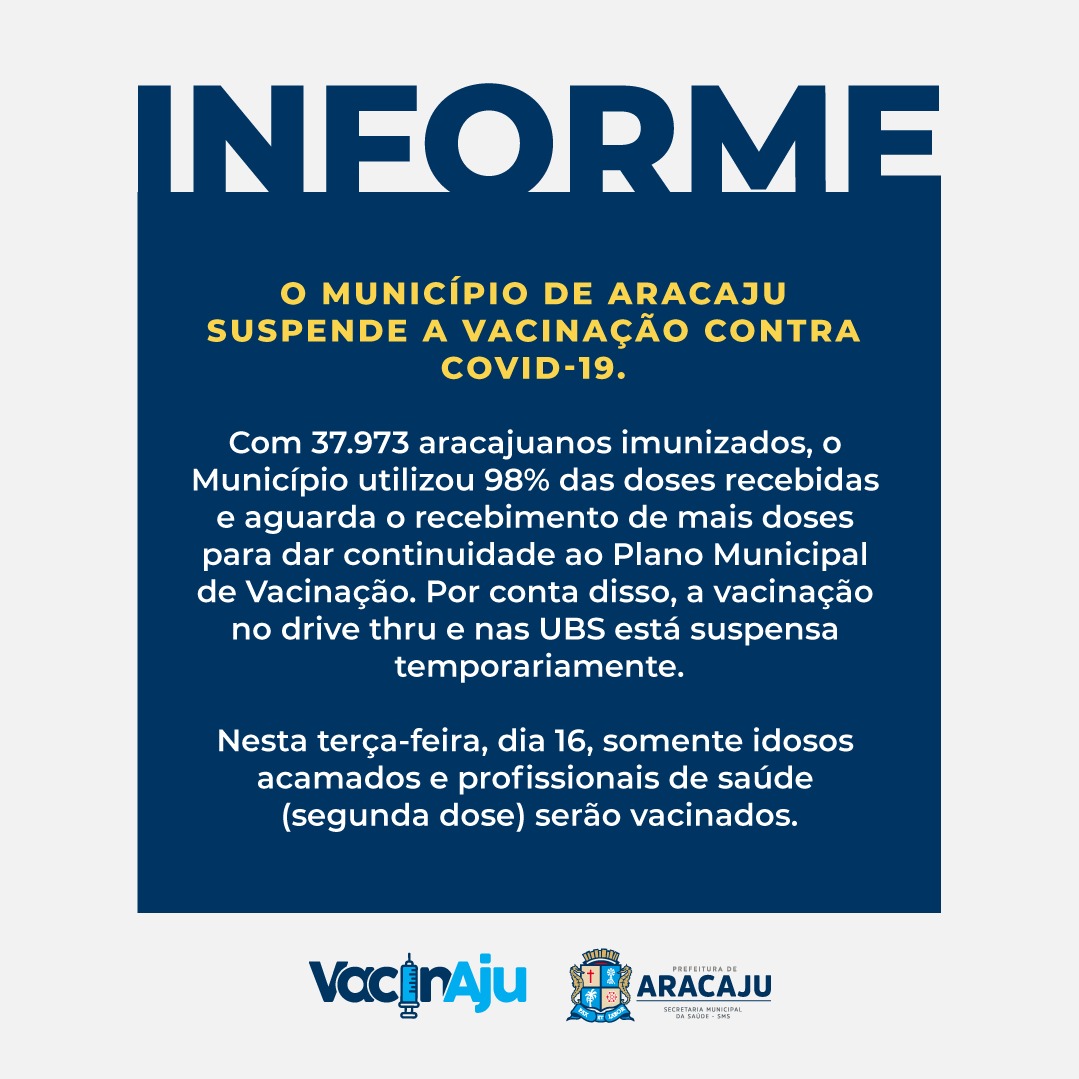 Aracaju suspende vacinação contra covid-19