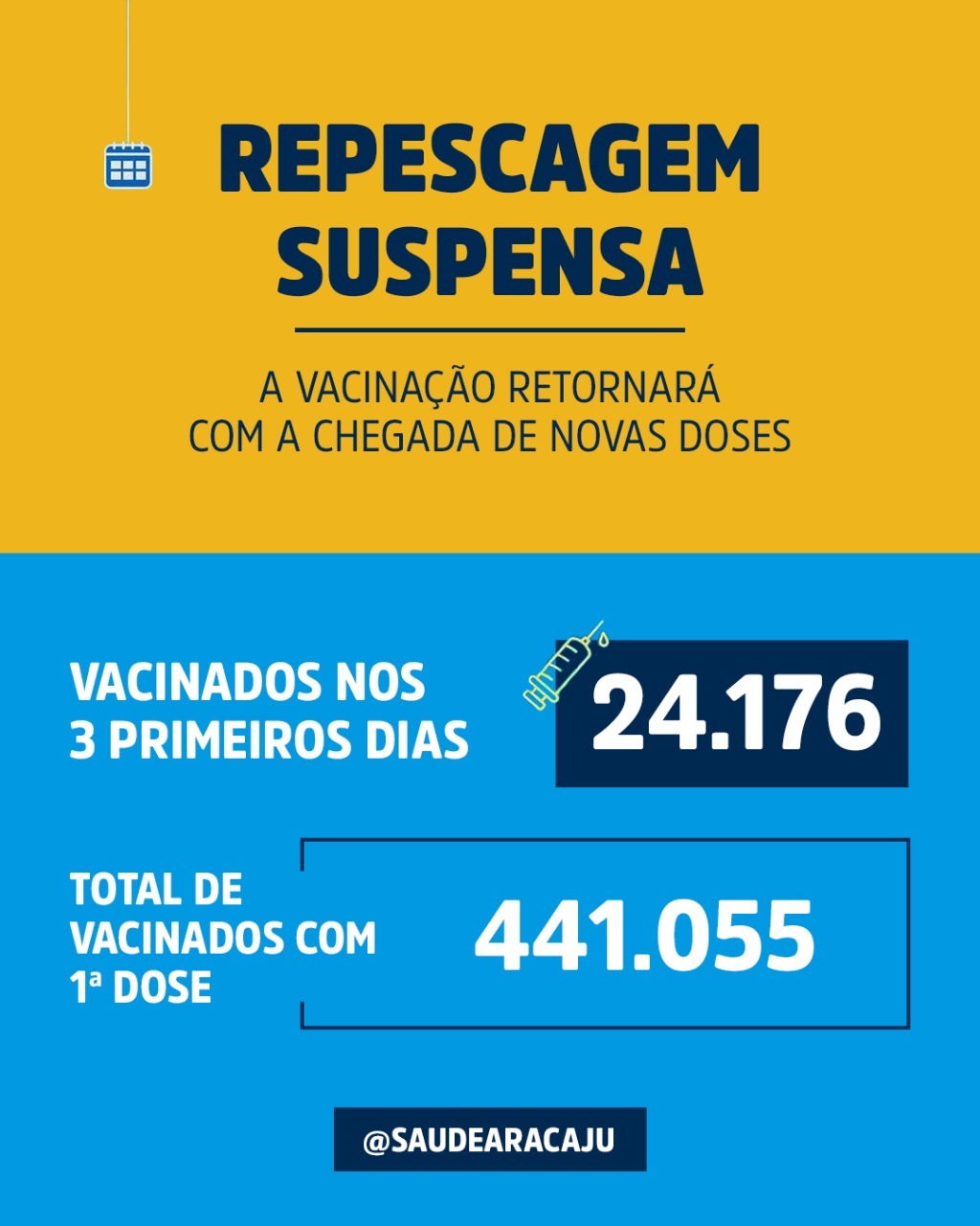 Aracaju suspende repescagem até chegada de novas doses de vacina
